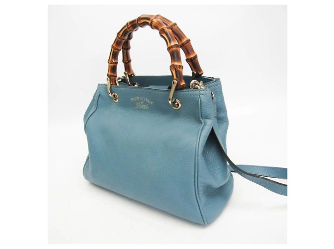 Borsa a mano Gucci Bamboo Shopper Small Blu chiaro - vista 8