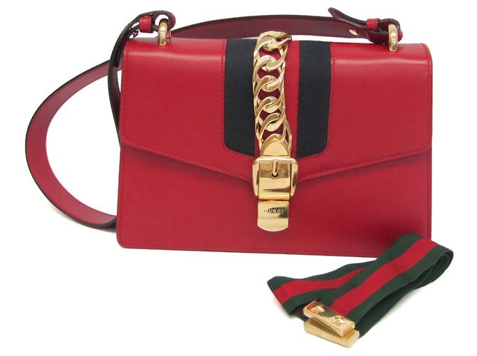 Bolsa de ombro em couro para mulher Gucci Sylvie 421882 Vermelho - vista 2