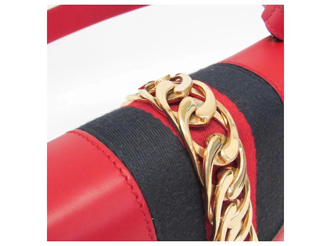 Bolsa de ombro em couro para mulher Gucci Sylvie 421882 Vermelho - vista 8