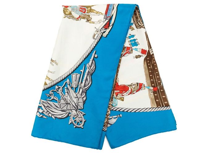 Hermès Foulard Hermes Carre 90 MARINE ET CAVALERIE Blu Multicolore - vista 2