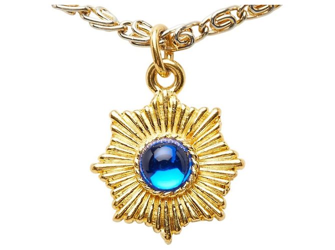 Collana a catena vintage Chanel Coco Mark Gripoix con pendente Blu D'oro - vista 2