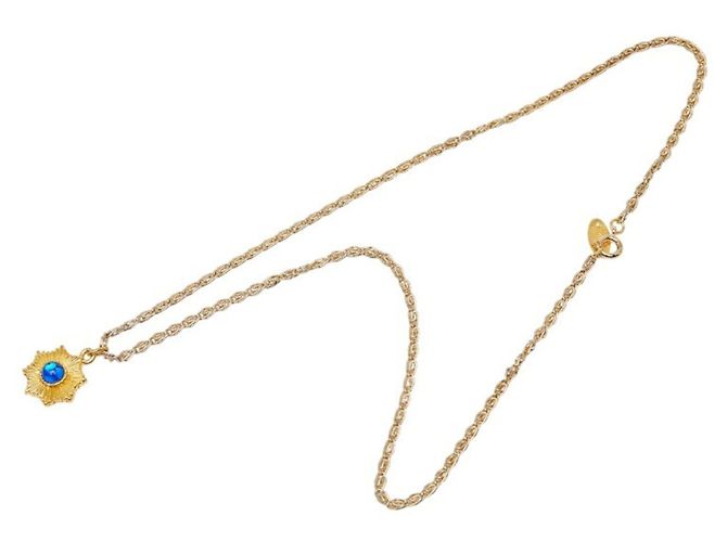 Collana a catena vintage Chanel Coco Mark Gripoix con pendente Blu D'oro - vista 4