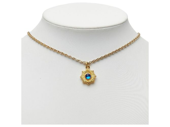 Collana a catena vintage Chanel Coco Mark Gripoix con pendente Blu D'oro - vista 6