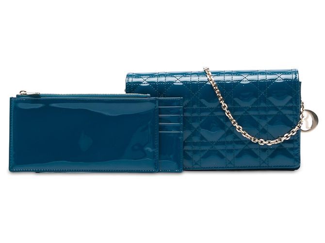 Portafoglio con catena Lady Dior in vernice blu Cannage Dior - vista 6