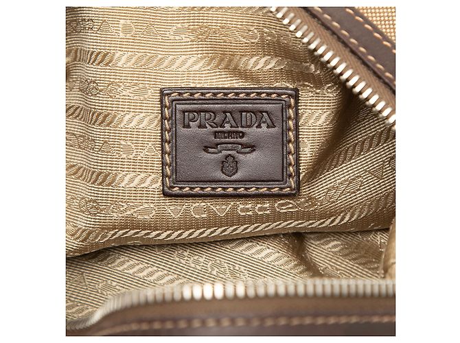 Pouch Prada in tela Canapa beige con logo - vista 5