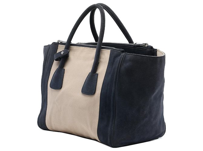 Sac Satchel Prada à double poignée et poches doubles en toile beige et daim - vue 2