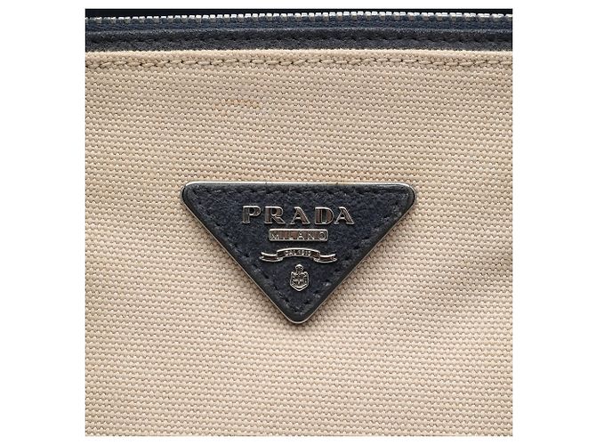 Sac Satchel Prada à double poignée et poches doubles en toile beige et daim - vue 5