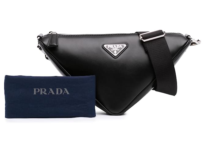 Prada Borsa a tracolla Triangle in pelle nera Nero - vista 7