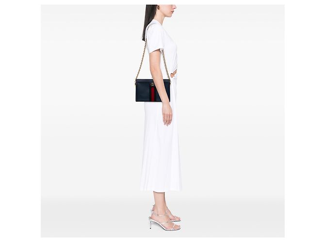 Gucci Blue Small Calfskin Web Ophidia Chain Crossbody Blu navy - vista 6