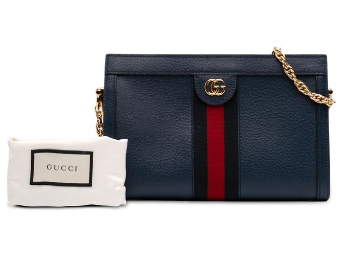 Gucci Blue Small Calfskin Web Ophidia Chain Crossbody Blu navy - vista 7