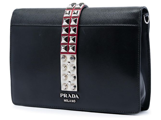 Borsa a tracolla Elektra Prada in vitello City e Saffiano con borchie nera Nero - vista 2