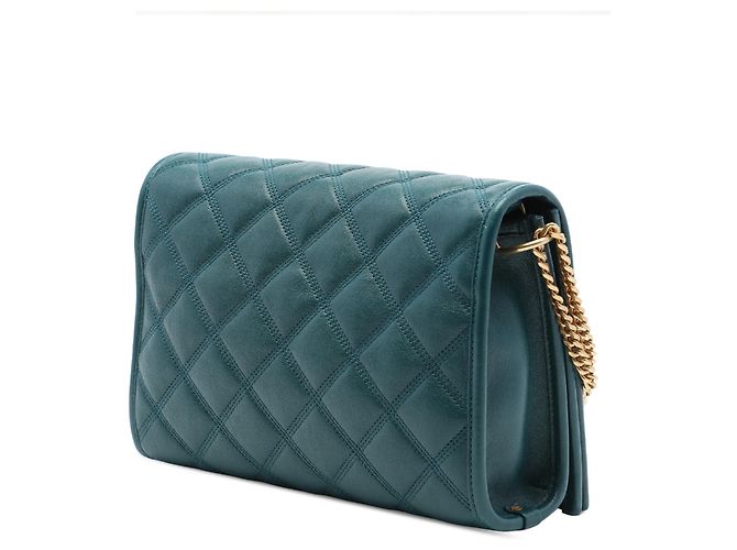 Bolsa de Ombro Saint Laurent Becky Mini em pele de cordeiro acolchoada Verde com corrente Verde escuro - vista 2