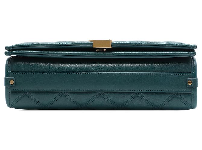 Bolsa de Ombro Saint Laurent Becky Mini em pele de cordeiro acolchoada Verde com corrente Verde escuro - vista 3