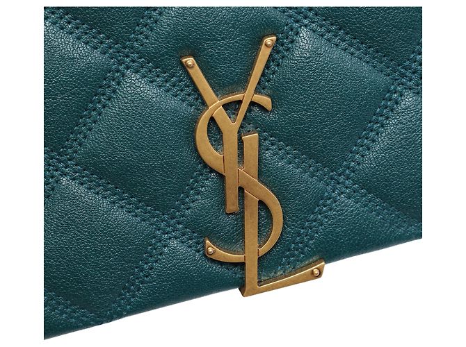 Bolsa de Ombro Saint Laurent Becky Mini em pele de cordeiro acolchoada Verde com corrente Verde escuro - vista 5