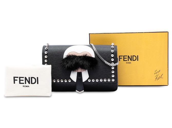Portafoglio Karlito con catena in pelle nera borchiata Fendi - vista 7