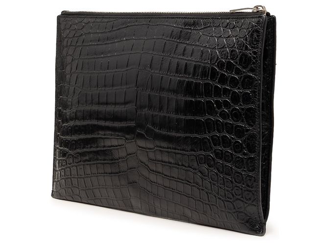 Saint Laurent Porta tablet con zip in pelle goffrata effetto coccodrillo nero - vista 2