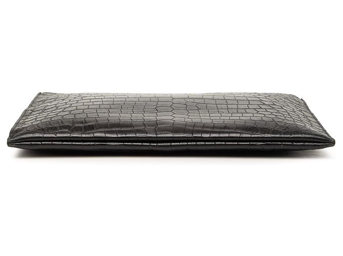 Saint Laurent Porta tablet con zip in pelle goffrata effetto coccodrillo nero - vista 3