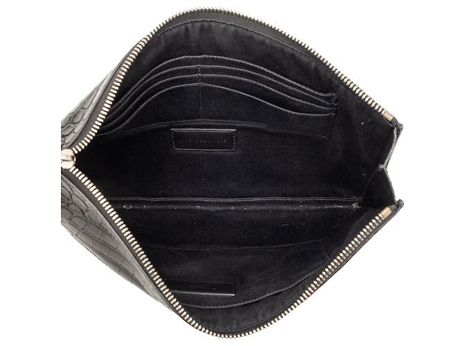 Saint Laurent Porta tablet con zip in pelle goffrata effetto coccodrillo nero - vista 4