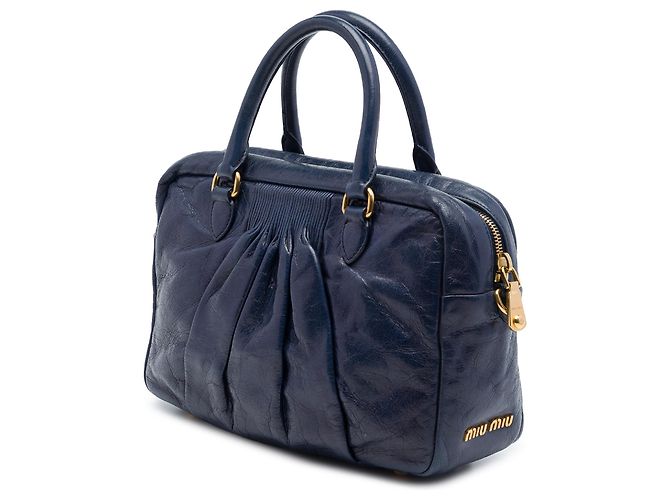 Borsa Satchel Miu Miu Blue Vitello Lux Plissettata Blu scuro - vista 2