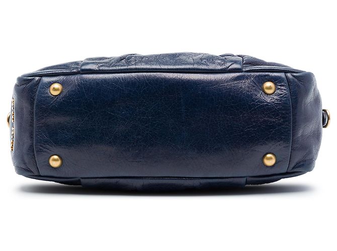 Borsa Satchel Miu Miu Blue Vitello Lux Plissettata Blu scuro - vista 3