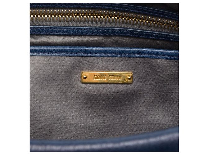Borsa Satchel Miu Miu Blue Vitello Lux Plissettata Blu scuro - vista 5