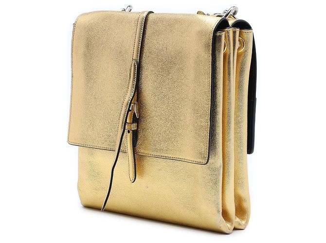 Double Borsa Satchel Prada in pelle metallizzata oro con doppio lembo e chiusura a rotazione D'oro - vista 2
