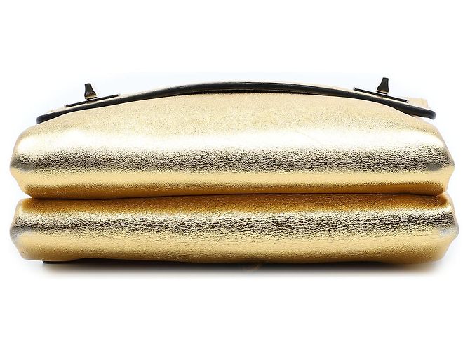 Double Borsa Satchel Prada in pelle metallizzata oro con doppio lembo e chiusura a rotazione D'oro - vista 3