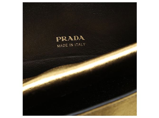 Double Borsa Satchel Prada in pelle metallizzata oro con doppio lembo e chiusura a rotazione D'oro - vista 5