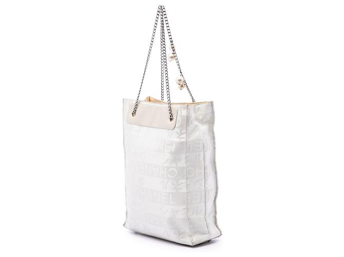 Chanel White CC Canvas Pearl Tote Weiß - Ansicht 2