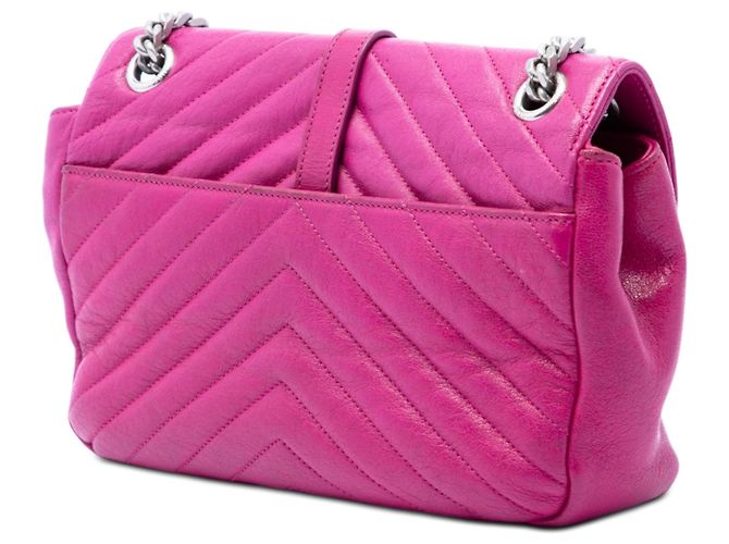 Saint Laurent College Monogram Schultertasche aus Lammleder Chevron in Rosa, Größe Medium Pink - Ansicht 2