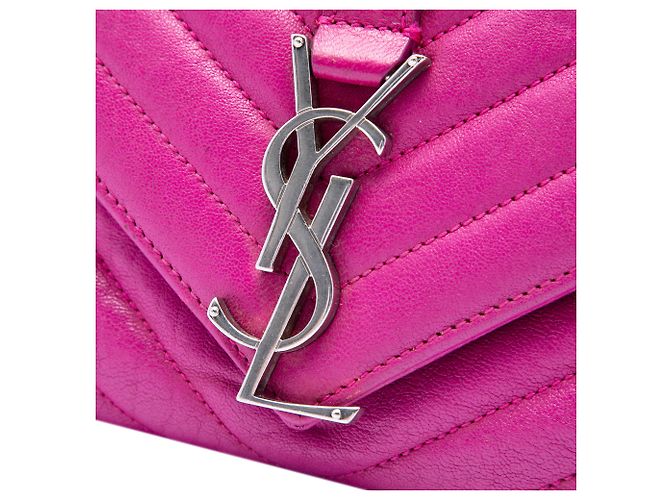 Saint Laurent College Monogram Schultertasche aus Lammleder Chevron in Rosa, Größe Medium Pink - Ansicht 5