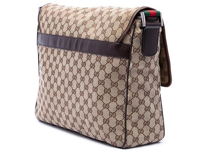 Borsa a tracolla con patta Gucci in tela GG beige e Web - vista 2