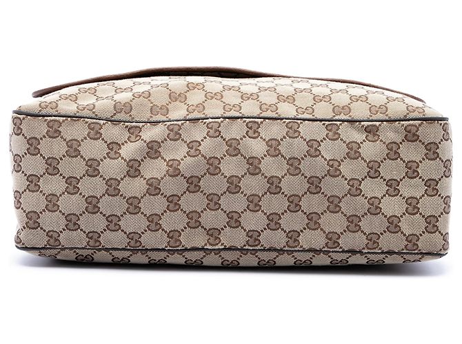 Borsa a tracolla con patta Gucci in tela GG beige e Web - vista 3