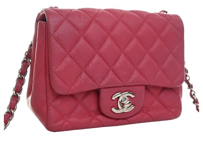 Chanel Pink Mini Square Classic Caviar Single Flap Rosa - vista 2