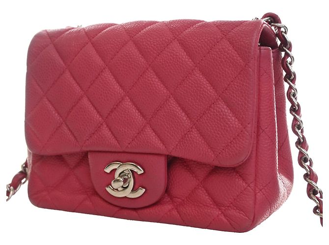 Chanel Pink Mini Square Classic Caviar Single Flap Rosa - vista 3