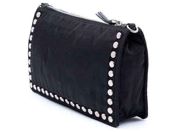 Borsa a tracolla Prada Black Tessuto Studded Etiquette Nero - vista 2