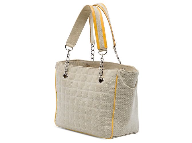 Borsa Tote Chanel Beige CC Chocolate Bar Canvas Camellia No. 5 - vista 2