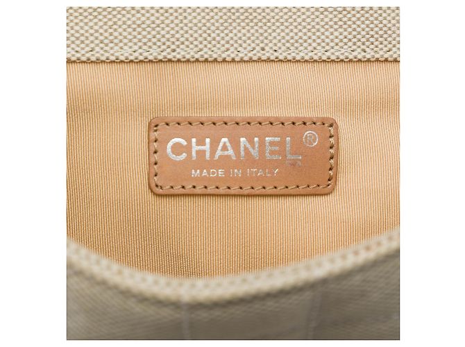 Borsa Tote Chanel Beige CC Chocolate Bar Canvas Camellia No. 5 - vista 5