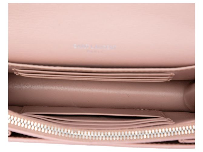Saint Laurent Portafoglio Sunset Mini in pelle di vitello rosa con monogramma e catena - vista 4