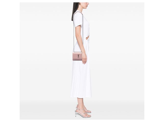 Saint Laurent Portafoglio Sunset Mini in pelle di vitello rosa con monogramma e catena - vista 6