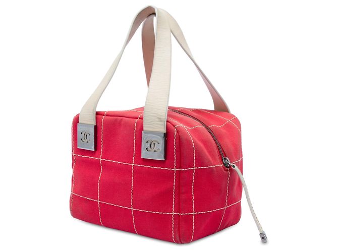 Borsa Chanel Red CC Chocolate Bar Canvas Wild Stitch Rosso - vista 2