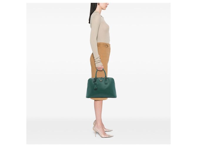 Borsa Prada Green Large Saffiano Lux Promenade Satchel Verde - vista 7