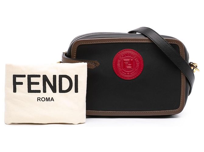 Borsa Camera Fendi Mini in pelle nera con patch Stamp 1974 Nero - vista 7