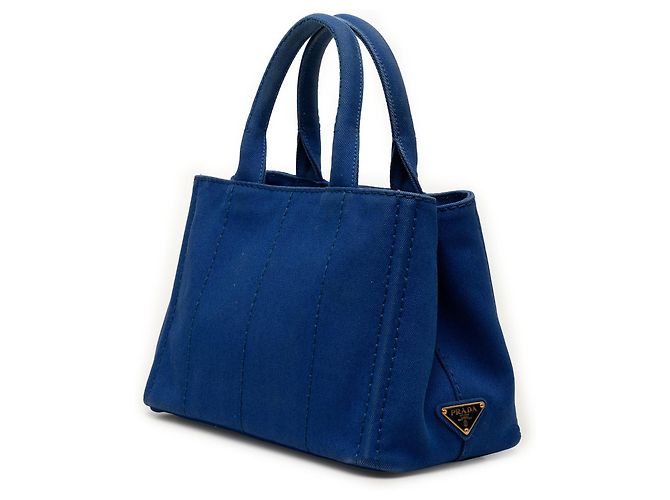 Borsa Tote Prada Blue Small Canvas Canapa Logo - vista 2