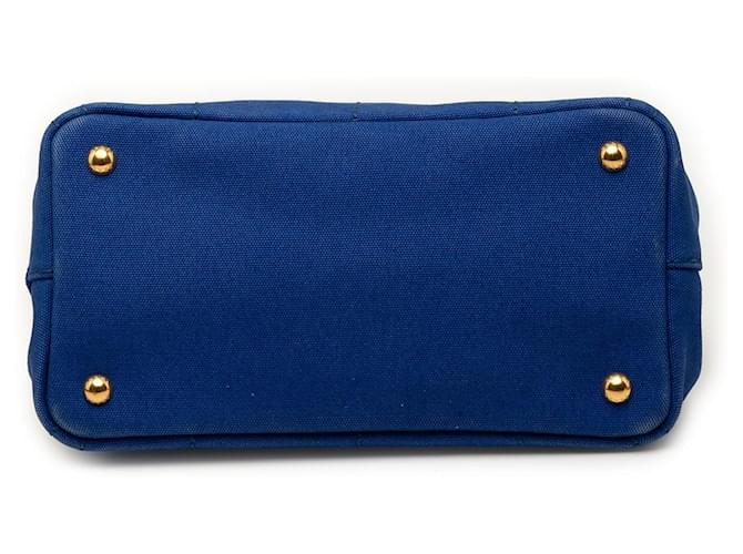 Borsa Tote Prada Blue Small Canvas Canapa Logo - vista 3