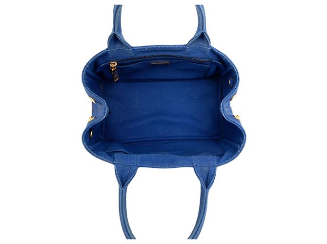 Borsa Tote Prada Blue Small Canvas Canapa Logo - vista 4