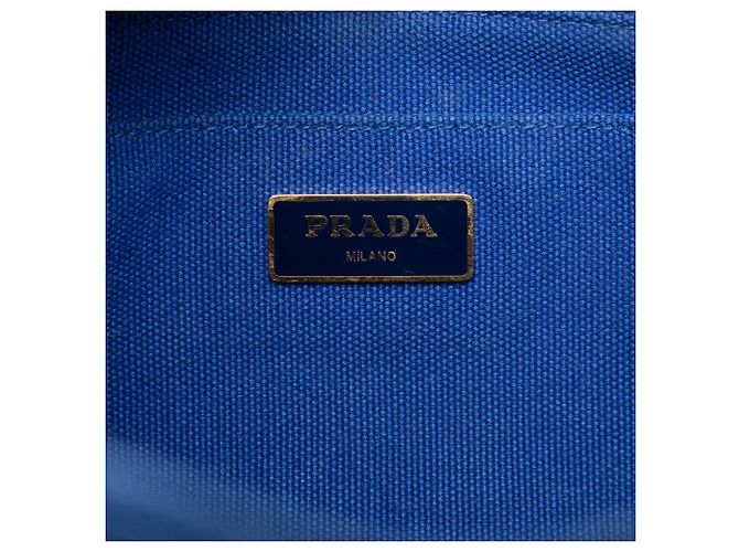 Borsa Tote Prada Blue Small Canvas Canapa Logo - vista 5