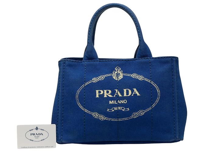 Borsa Tote Prada Blue Small Canvas Canapa Logo - vista 7