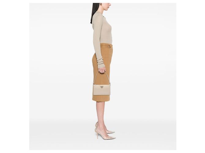 Borsa a spalla Prada Mini in pelle Spazzolato Beige - vista 6