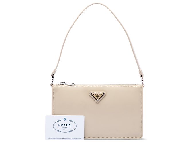 Borsa a spalla Prada Mini in pelle Spazzolato Beige - vista 7